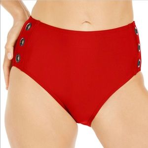 DKNY Lychee Grommet-Trim High-Waist Bikini Bottom